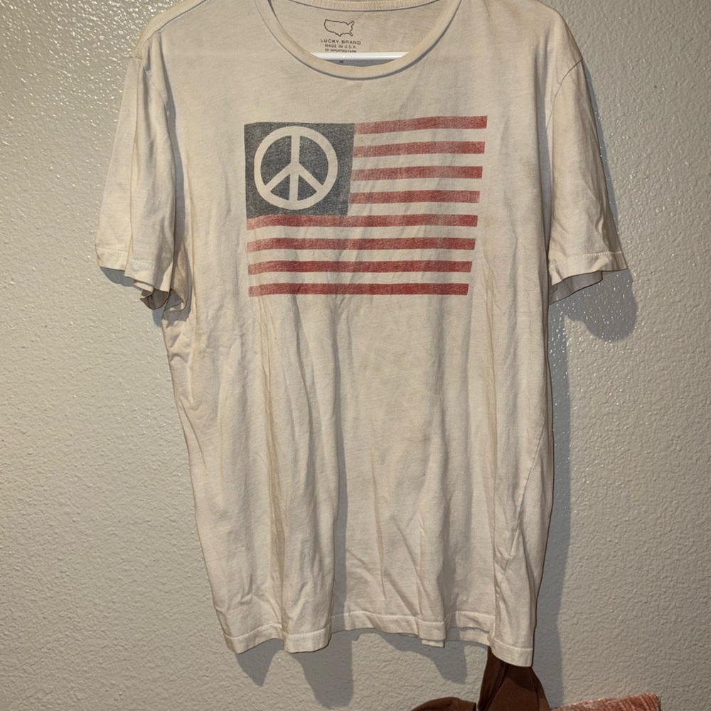 Lucky Brand White Peace Flag Tee